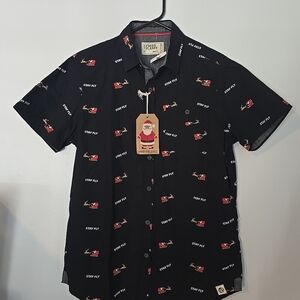 NWT Free Planet Stay Fly Santa Reindeer Men's Button Down Small Christmas Shirt